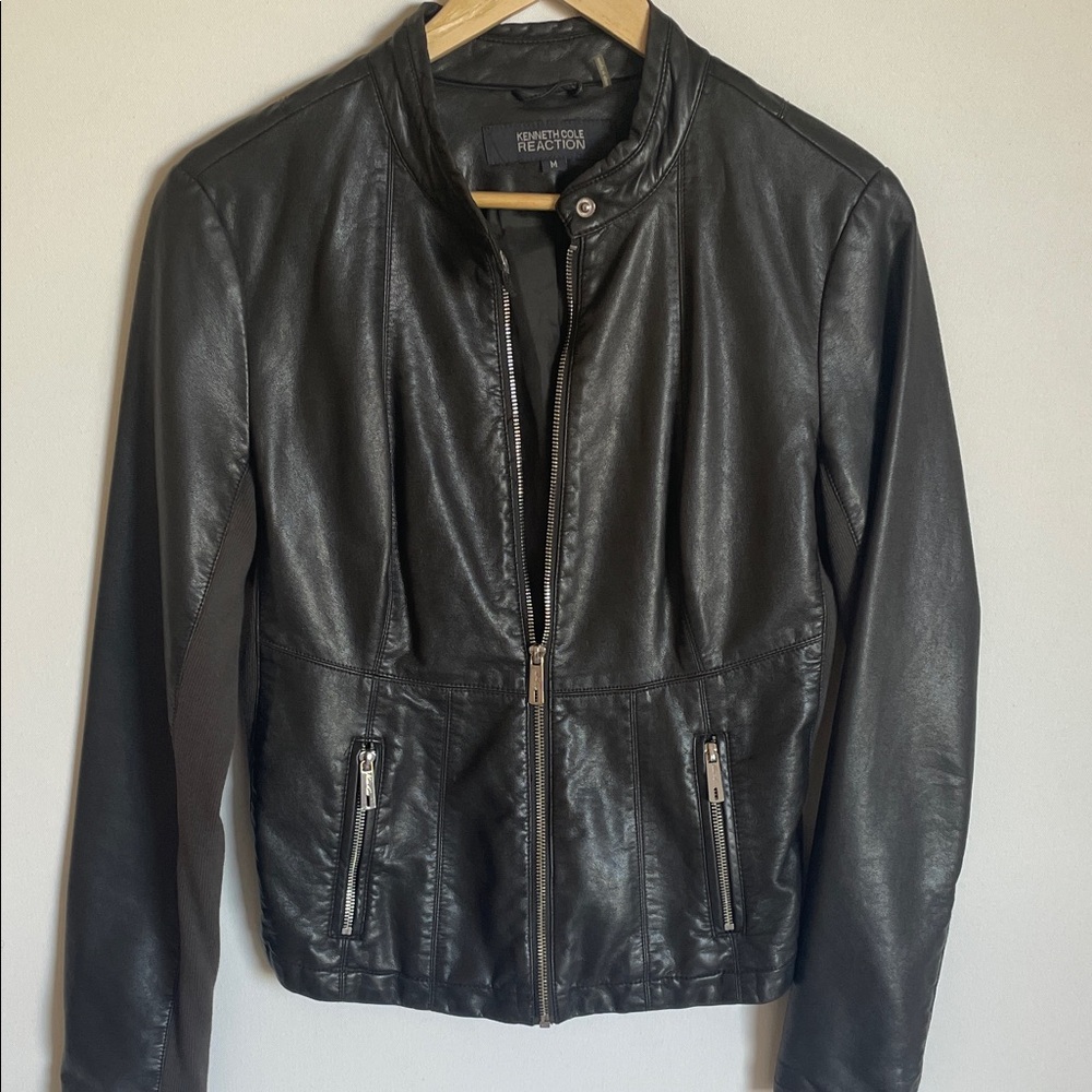 Kenneth Cole Reaction Sleek Grey Leather Jacket